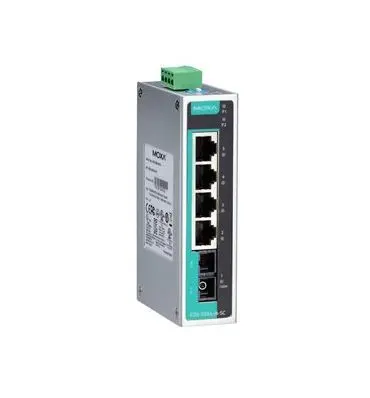 EDS-205A-M-SC Moxa 5 port entry level unmanaged w/4 10/100BTX ports & 1 multi-mode fiber SC port IP30 aluminum housing Ethernet switch 