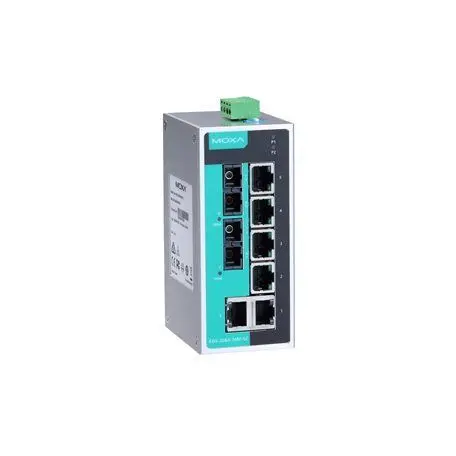 EDS-208A-MM-SC Moxa Unmanaged with 6 10/100BaseT(X) ports, and 2 100BaseFX multi-mode ports with SC connectors, -10 to 60°C operating temperature Ethernet switch