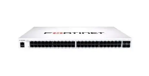 FS-148F-FPOE Fortinet FortiSwitch 100 Series 148-FPoE 48 x RJ-45 Ports PoE+ 1000Base-T + 4 x SFP+ Ports Layer 2 Managed 1U Rack-mountable Gigabit Ethernet Network Switch