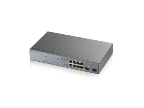GS1300-10HP ZyXEL 8 x Ports PoE+ 10/100/1000Base-T + 2 x SFP Ports Layer 2 Managed 1U Rack-mountable Gigabit Ethernet Network Switch