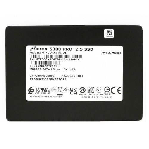 MTFDDAK7T6TDS Micron 5300 Pro 7.68TB SATA 6Gb/s 3D 2.5-Inch Solid State Drive