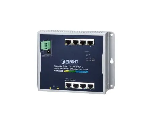 WGS-4215-8T2S Planet 8 x Ports 10/100/1000Base-T + 2 x Ports SFP Layer 2 Managed Wall-Mountable Gigabit Ethernet Industrial Network Switch